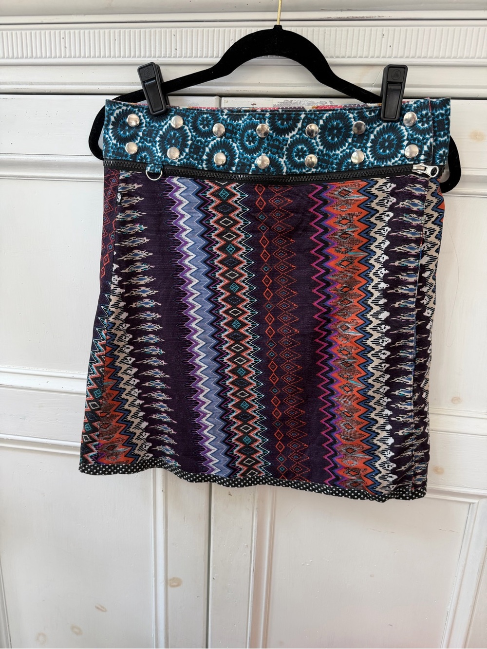 Zand Amsterdam Reversible, Adjustable, Tribal-Print Mini Skirt in Purple Multi